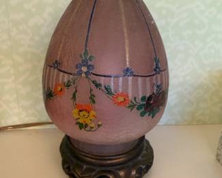 Pair of hand painted Handel acorn lamps, signed.