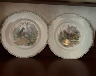 Antique French Limoges porcelain fowl plates, a set of 4. Excellent condition