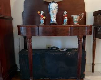 Antique Sheraton mahogany game table. There are two identical pieces available. Both in excellent condition.