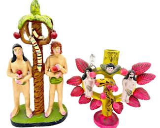 Mexican Folk Art Adam & Eve Sculpture & Mexican Adam & Eve Tree Of Life Candle Holder
Lot #: 117