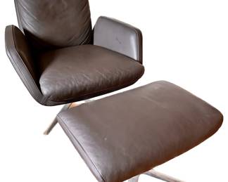 Vintage 1980s Cor Helmut Lubke & Co Swivel Black Leather Armchair With Ottoman
Lot #: 9