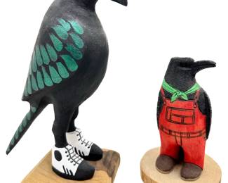 2 Native American Navajo Carved Wood Raven Birds In Clothes Sculptures, Signed
Lot #: 89