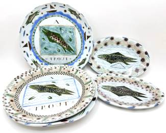 Mara Superior (American 1986) Hand Painted Ceramic Fish Trout Plates: 4 Large & 2 Small, Signed
Lot #: 6