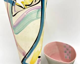 Takiguchi Kazuo (Japan B1953) Small Bowl, Signed & 1980s Hand Painted Ceramic Vase
Lot #: 77