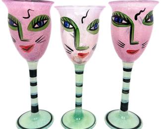 
3 Ulrica Hydman (Sweden 1989 -1990) Hand Blown & Painted Art Glass Wine Goblets, Signed With Receipt
Lot #: 42
