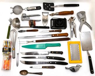 
Knives By Robeson, Sabatier & More & Kitchen Tools Including Bird Lemon Squeezer & Other Vintage Utensils
Lot #: 169