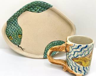 Marilyn Andrews (American B1942) Fish Mug & Platter With Snake, Not Signed
Lot #: 69