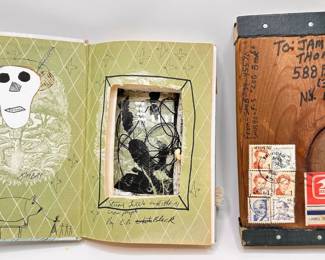 2 SMB 1991 Mail Art Pieces, Stuart Little Book With Cut Out Center & Solid Wood Block
Lot #: 115