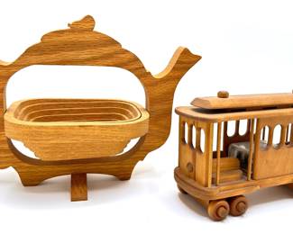 Solid Wood Musical Trolley From Berkley's Wooden Toy Shop & John Klein Pear Tree Folding Basket
Lot #: 88