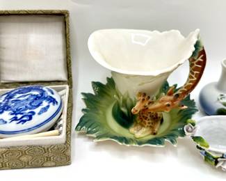Franz Giraffe Cup & Saucer, Chinese Compact, Mini Vase From Denmark & Mini Bowl From Germany
Lot #: 167