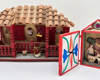 Mexican Folk Art Miniature House & Adam & Eve Diorama With Door
Lot #: 118