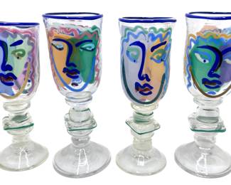 4 William Bernstein (American 1989-1991) Hand Blown & Painted Art Glass Wine Goblets, Signed With Receipt
Lot #: 41