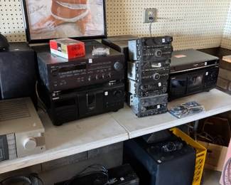 Audio Equipment Collection
A wide variety of vintage and modern audio equipment, including receivers, amplifiers, CD players, and speakers. Perfect for audio enthusiasts or those looking to upgrade their sound system.