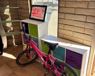 Children's Bicycle & Storage Unit
A bright pink child’s bicycle in excellent condition, displayed alongside a colorful, functional storage unit with vibrant drawers—ideal for organizing a child’s room.