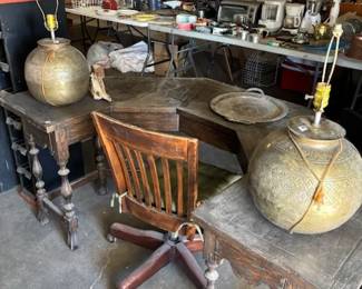     Antique Wooden Desks and Brass Lamps
    A set of antique wooden desks paired with beautiful, ornate brass lamps. These timeless pieces are great for vintage-inspired interiors or offices.