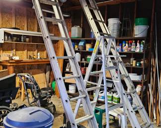 ladders, wheelbarrow, garage items