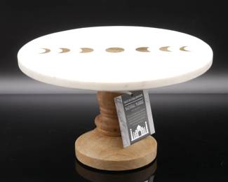 Travel The World From Home Hand Crafted Marble and Wood Cake Stand