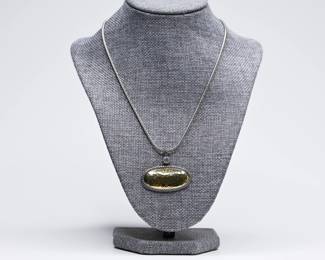 Oval Hammered Metal Pendant Choker Necklace