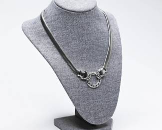 Rhinestone Studded Double Panther Ring Pendant Necklace