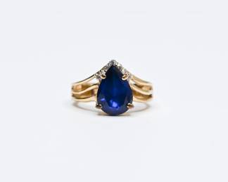 Faceted Deep Blue & Clear Gemstones Ring Size 8