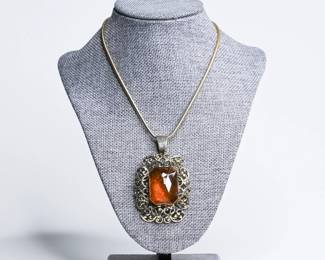 Trifari Large Faceted Amber-Tone Gemstone Pendant Necklace