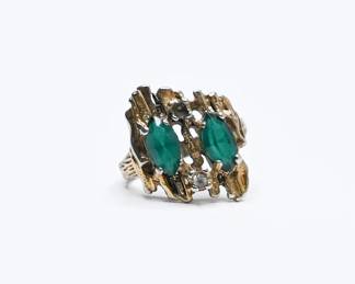 HMS 18K H.G.F. Green Gemstone Ring Size 6.5