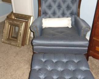 Navy Tufted Wingback Armchair & Ottoman