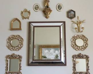 Assortment Accent Wall Mirrors, Wall Sconce