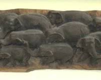 Vintage Heavy Carved Wood Elephant Wall Art Panel