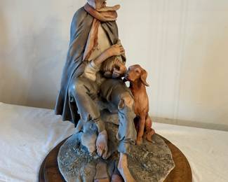 Capodimonte Figurine, signed Giuseppe Armani Old Man w/dog sculpture, 17"H x 12"W, was $165, NOW $85