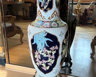 Tall Asian Floor Vase on Stand, 4 sides w/4 different scenes (see following pics>>), 18"W x 48"H(vase), was $295, NOW $175