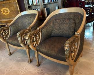 Pair of Beautiful Lion Arm Chairs, 27"W x 34"H x 33"D, was $1475, NOW $995