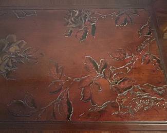 Closeup view of top of Drexel Heritage Chinoiserie Mahogany Sideboard Credenza~