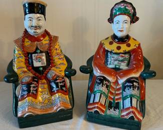 Vintage hand painted Chinese porcelain, Emperor & Empress figurines, 8"W x 12"H x 7"D, was $200/pair, NOW $145 pair