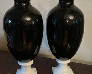 Pair of tall Black & White lidded urns, 20"H x 10"W, was $75, NOW $50