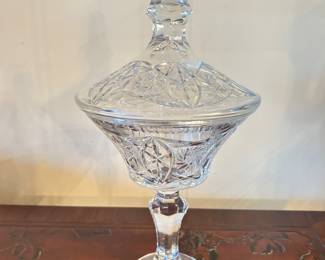Vtg heavy crystal pedestal compote w/lid, 19"H x 10"W, was $75, NOW $45
