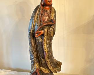 Tall Antique Chinese Wood Carved Guanyin Figure, 35"H x 13"W x 8"D, was $295, NOW $175