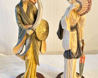 Vtg Asian Warrior Curved Sword Figurine, 13"H, was $45, NOW $35, Asian woman w/fan, 13"H, was $45, NOW $35