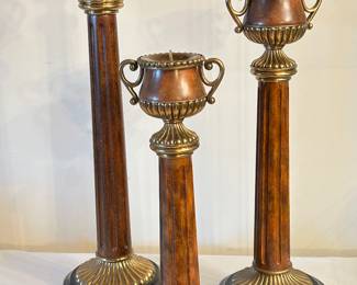 Maitland Smith brass & Tessellated Stone, set of 3 candlesticks, 22"H, 19"H, 16"H, was $195, NOW $135