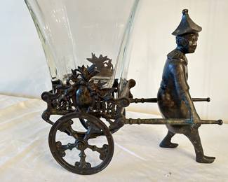 Castilian Imports Glass Vase with Cast Metal Rickshaw, heavy, 12"W x 13"H, was $95, NOW $55