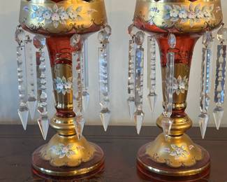 Pair of Bohemian Ruby Glass Mantle Lustres, 12"H, was $599, NOW $350