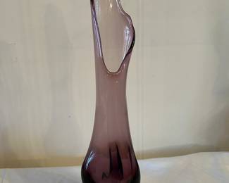 Vtg Viking Glass Swung Vase Purple Amethyst, three foil toe foot, 19"H x 5"W, $135