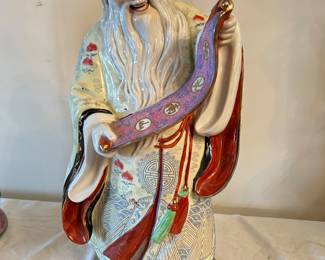 Jingdezhen Sculpture Porcelain Factory. Chinese famille rose figure of Shouxing, God of Longevity, 11"W x 19"H x 8"D, was $195, NOW $95