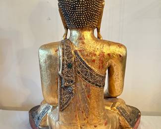 Rear view of Large Vintage Gold Wood Carved Buddha ~