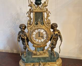 Vtg French Louis XV Style Brevetatto Italy Brass & Marble Clock, 13"W x 24"H x 9"D, was $799, NOW $599