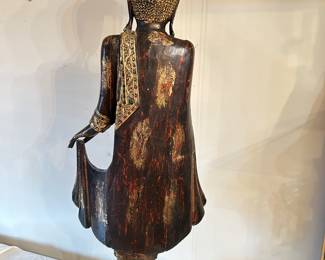 rear view of Burmese wood carved Guan Yin ~