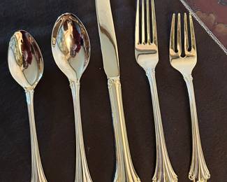 F.B. Rogers (Italy), gold plated flatware, 12 flatware settings, 60 pieces + 12 small dessert spoons, was $95, NOW $65
