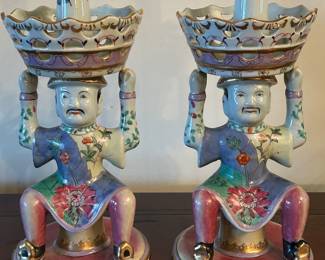 Pair of Tobacco Leaf Mottahedeh Porcelain Serving Epergne, 7"W x 15"H, was $1100, now $600