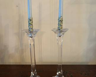 Mikasa candlesticks with ornate blue candles, 12"H, was $18, NOW $14