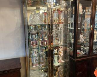 Mercury glass mirrored lighted curio cabinet w/glass shelves, 3'W x 7'H x 2'D, was $399, NOW $295